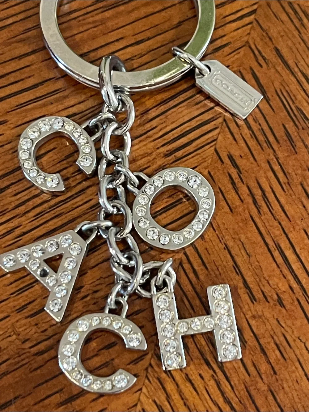 Coach Signature Crystal Letter Silver Key Chain Fob Purse Charm